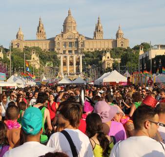 Barcelona Pride with the Palau Nacional in the background
